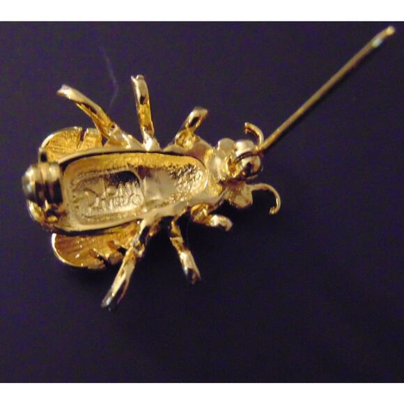 Joan Rivers RUSSIAN Honey BEE PIN BROOCH Enamel Yellow Black Gold Red Cabochon - Picture 3 of 5